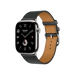 Apple Watch Hermès Series 10, 46mm Silver Titanium with Noir Single Tour Band, elegant and luxurious, available at TaMiMi Projects in Qatar.