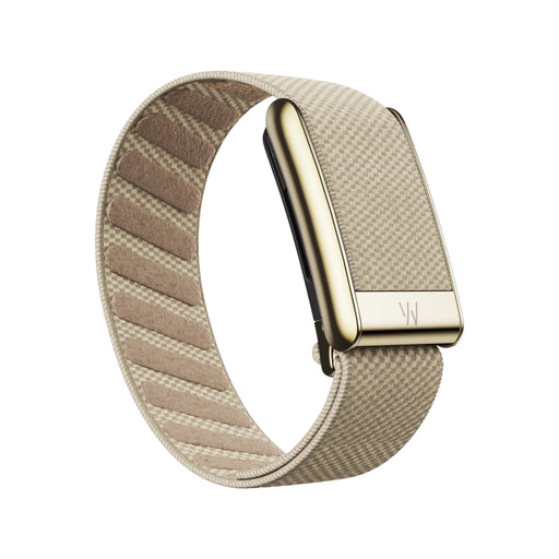 Whoop 5 SuperKnit Luxe Band Dune premium knit strap with gold clasp from TaMiMi Projects in Qatar.