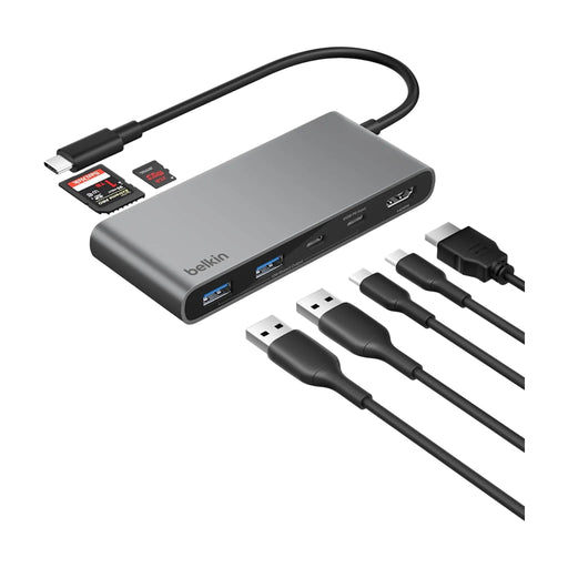 Belkin 7-in-1 USB-C Hub - 4K HDMI, 100W, Supports 4K HDMI output at 60Hz for high-quality display.