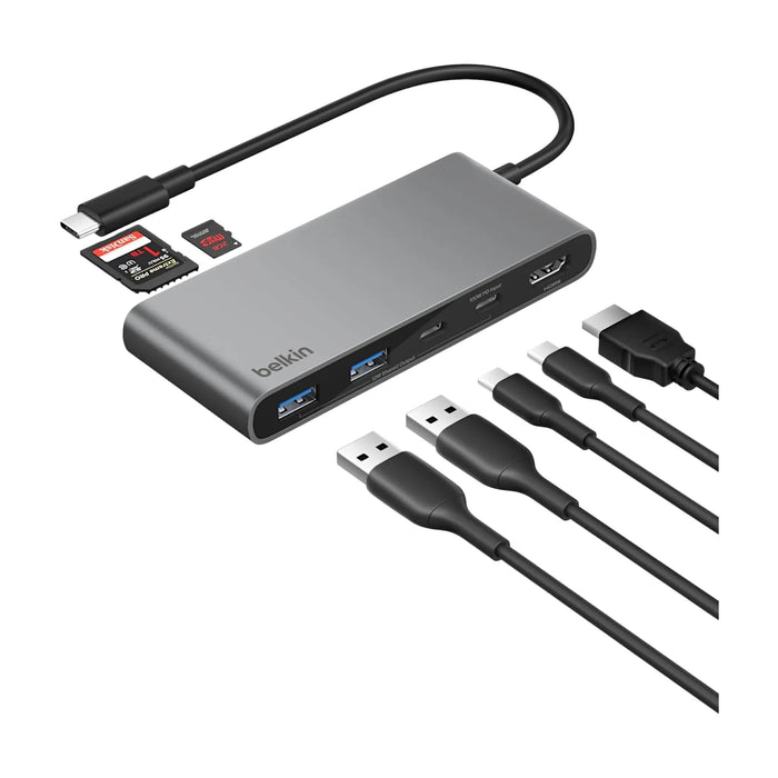 Belkin 7-in-1 USB-C Hub - 4K HDMI, 100W, Supports 4K HDMI output at 60Hz for high-quality display.