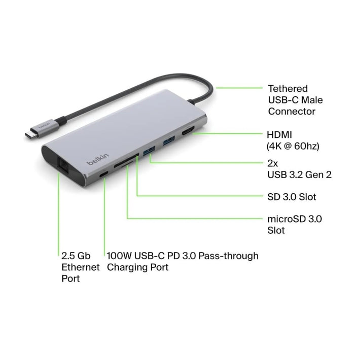 Belkin USB-C Hub 7-in-1 MultiPort Adapter 100W