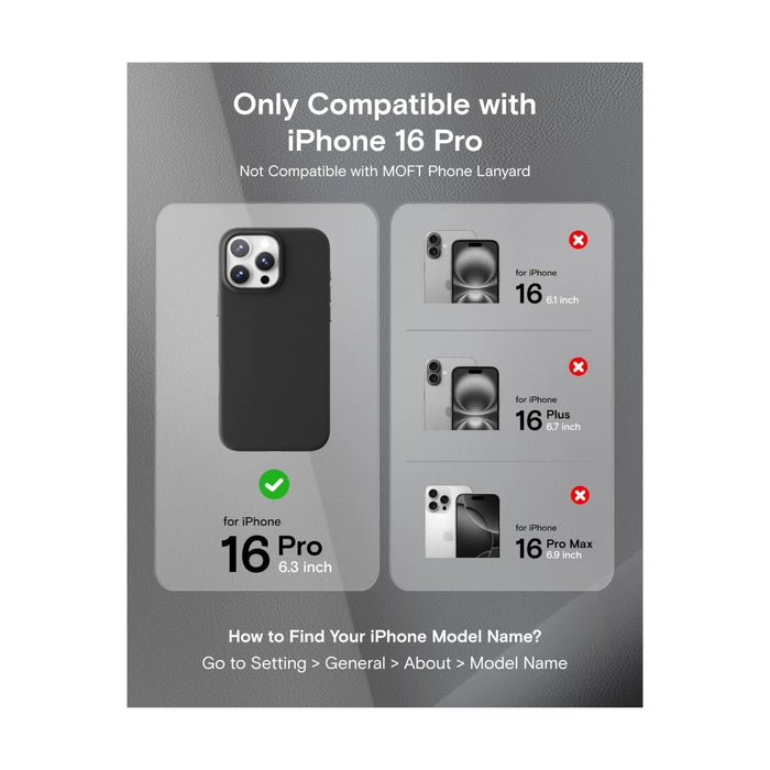 MOFT Snap Case iPhone 16 Pro MagSafe - Black, vegan leather, durable and scratch-resistant. now at TaMiMi Projects in Qatar.
