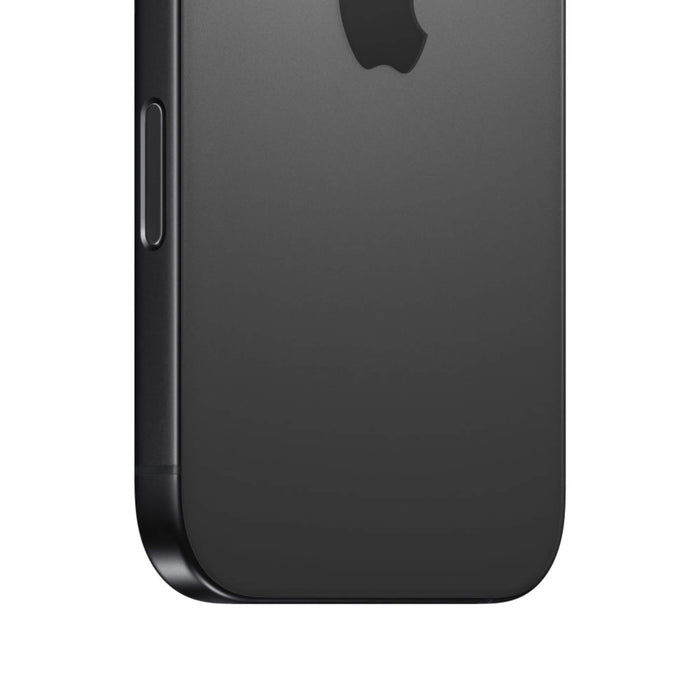 iPhone 16 Pro in black titanium finish with sleek design and Camera Control button. Available at TaMiMi Projects in Qatar.