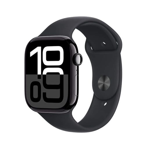 Apple Watch S10 GPS 46mm Jet Black Aluminium with Black Sport Band, durable and stylish. TaMiMi Projects in Qatar.