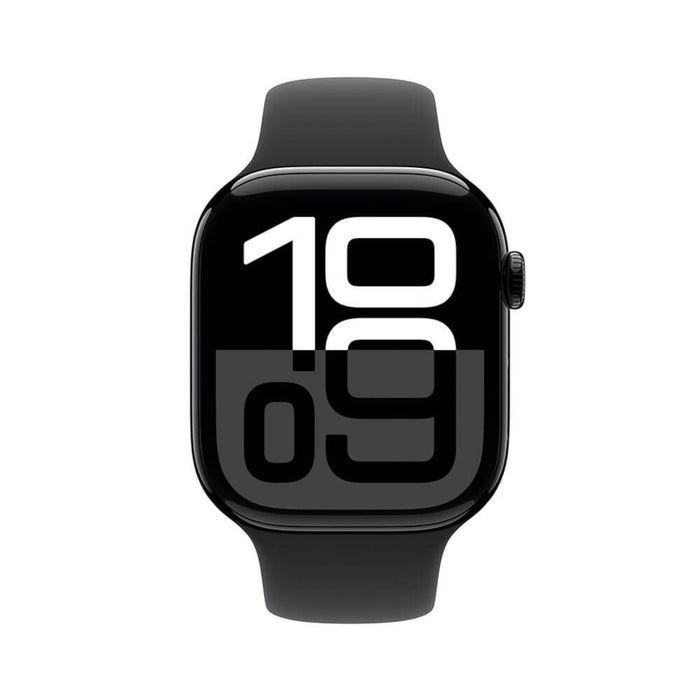 Apple Watch S10 GPS 46mm Jet Black Aluminium with Black Sport Band, durable and stylish. TaMiMi Projects in Qatar.