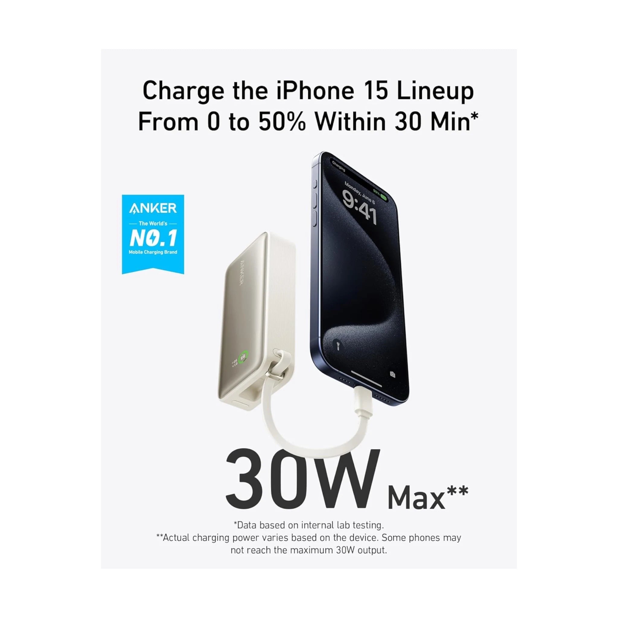 شاحن انكر ١٠ الف / ٣٠ واط / سلك USB-C مدمج - أبيض شاحن انكر ١٠ الف / ٣٠ واط / سلك USB-C مدمج - أبيض