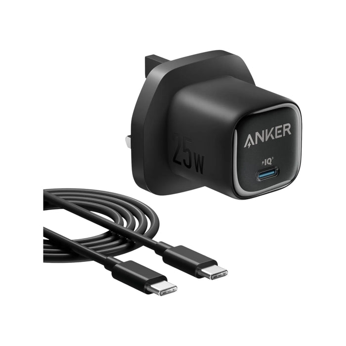 Anker Charger 25W with USB-C Cable in Black, with PPS fast charging support. Available now from TaMiMi Projects in Qatar.