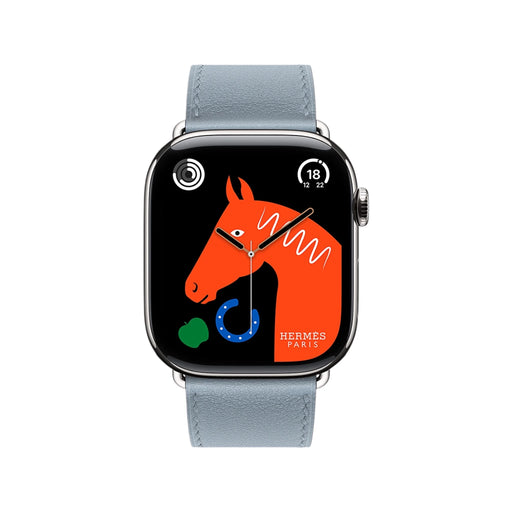 Hermès Series 11 Apple Watch 46mm Silver Titanium case with Bleu Lin Single Tour strap – TaMiMi Projects Qatar