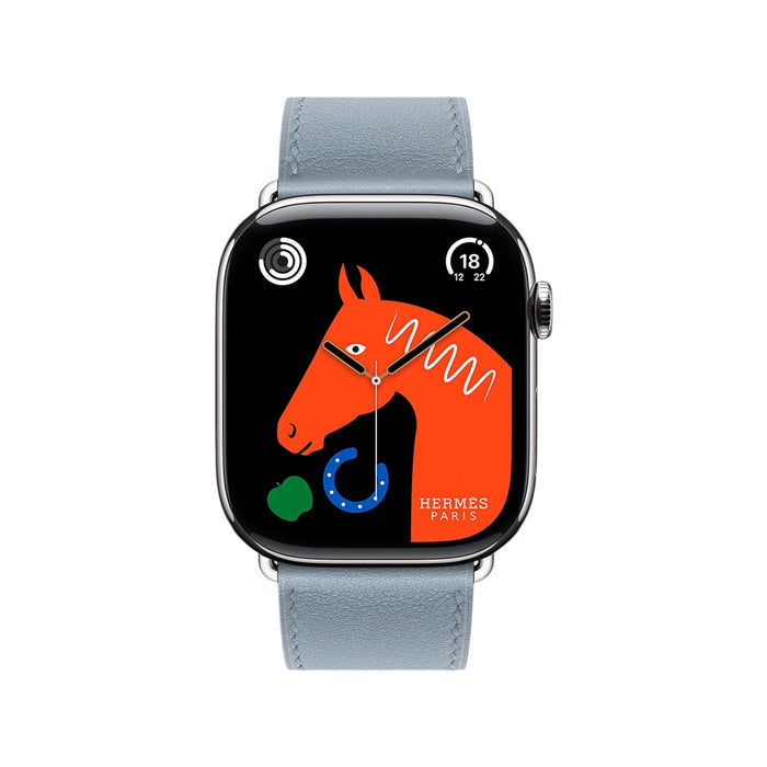 Hermès Series 11 Apple Watch 46mm Silver Titanium case with Bleu Lin Single Tour strap – TaMiMi Projects Qatar