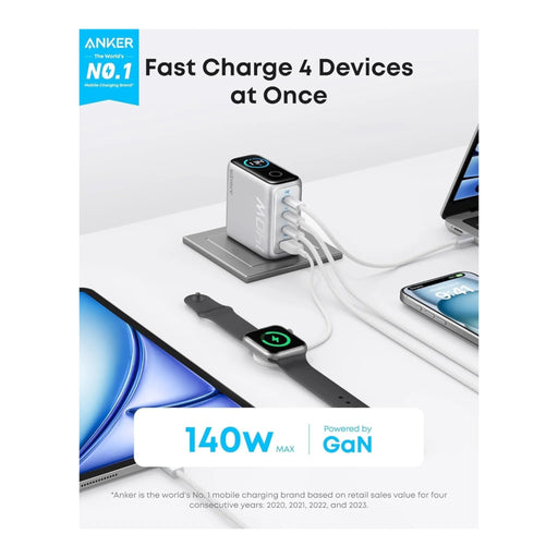Anker 140W 4-Port GaN Fast Charger, advanced GaN technology for optimal performance. TaMiMi Projects Qatar.