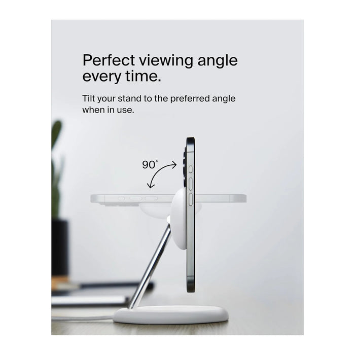 Belkin 3-in-1 Wireless Charging Stand with MagSafe & Qi2, fast charging for AirPods & Apple Watch, at TaMiMi Projects in Qatar.