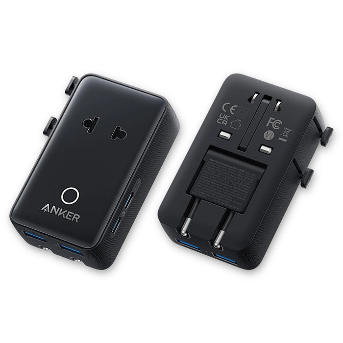 Anker Nano Travel Adapter 5-in-1, Equipped with four essential plug types, at TaMiMi Projects in Qatar