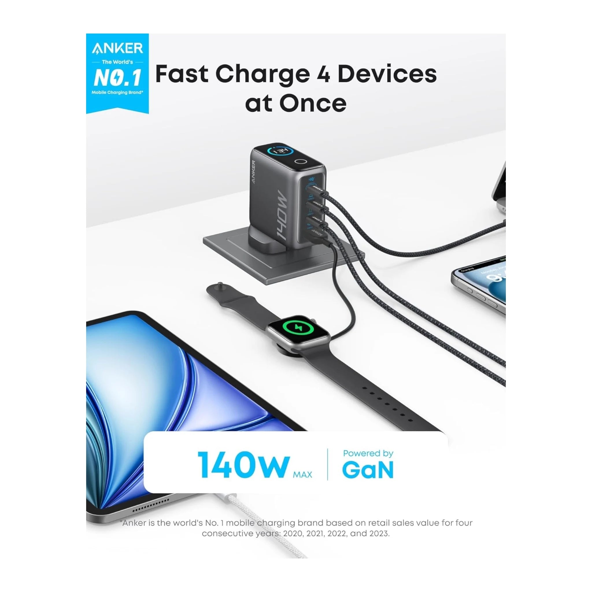 Anker 140W 4-Port GaN Fast Charger - Black Anker 140W 4-Port GaN Fast Charger - Black