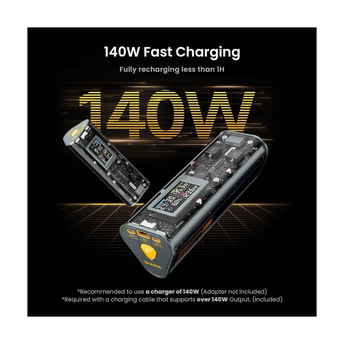 ‫احصل على شاحن SHARGE من تميمي بروجكتس في قطر. بطارية 24000mAh، شحن فائق 170W، شاشة ذكية وتصميم شفاف.