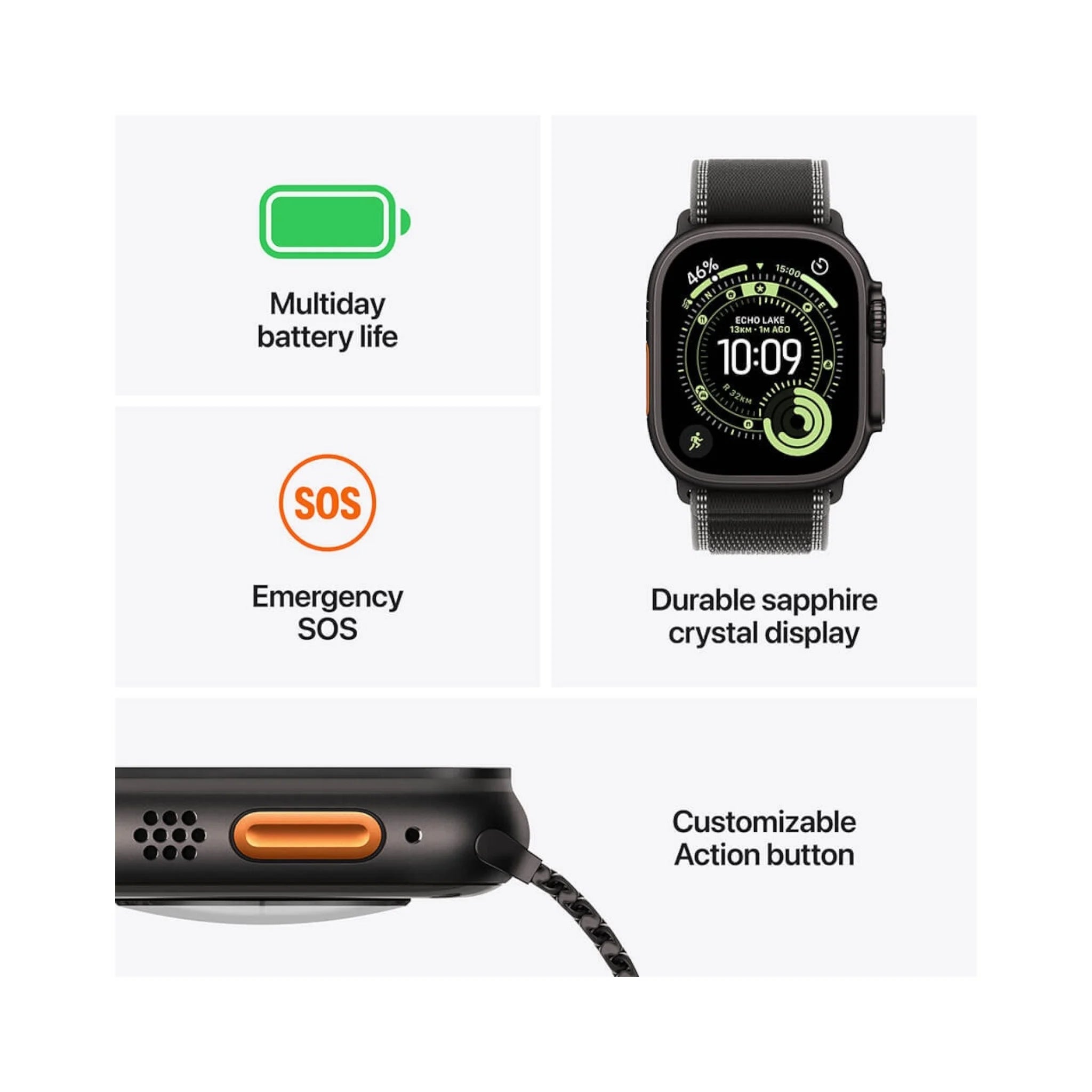 Apple Watch Ultra 3 GPS + Cellular, 49mm Natural Case with Blue/Bright Blue Trail Loop Apple Watch Ultra 3 GPS + Cellular, 49mm Natural Case with Blue/Bright Blue Trail Loop