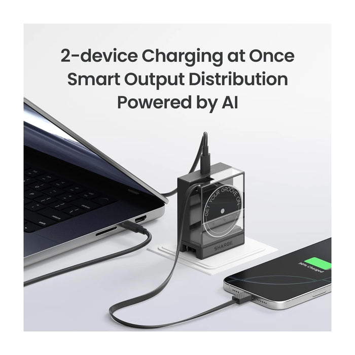 ‫احصل على شاحن SHARGE GaN بقوة ٦٥ واط من تميمي بروجكتس في قطر. تصميم شفاف، سلك USB-C قابل للسحب، وتقنية GaN للشحن السريع. 
