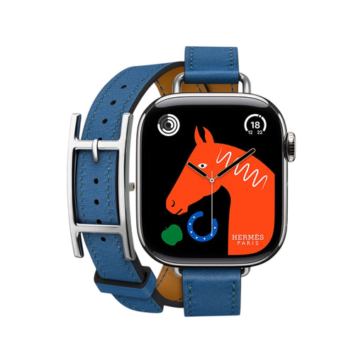 Apple Watch Hermès Series 11, 42mm Silver Titanium with Bleu de France Double Tour band – TaMiMi Projects Qatar.