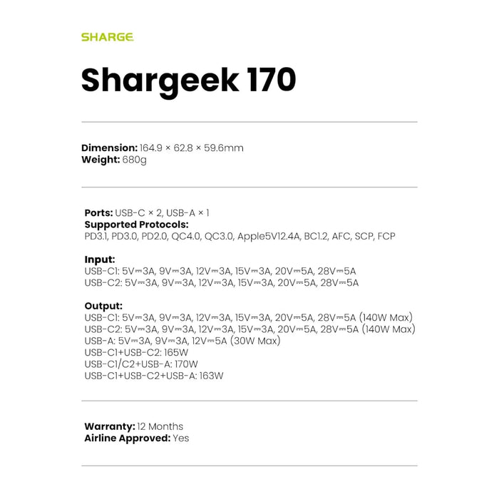 ‫احصل على شاحن SHARGE من تميمي بروجكتس في قطر. بطارية 24000mAh، شحن فائق 170W، شاشة ذكية وتصميم شفاف. 