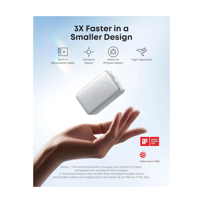 Anker Nano 10000mAh 45W Power Bank with Built-in USB-C Cable - White
Available now from TaMiMi Projects in Qatar.