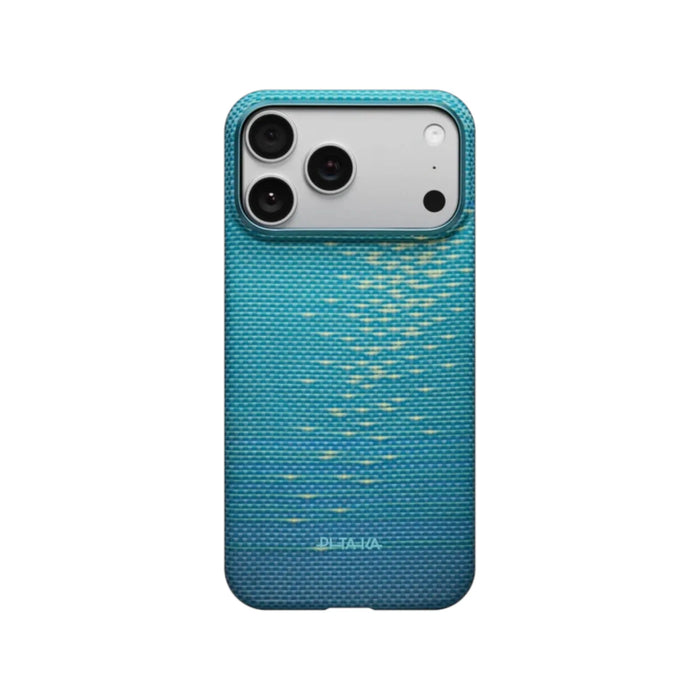 Pitaka iPhone 17 Pro Case in Lucid Blue, Woven from ultra-strong aramid fiber, Available now from TaMiMi Projects in Qatar.