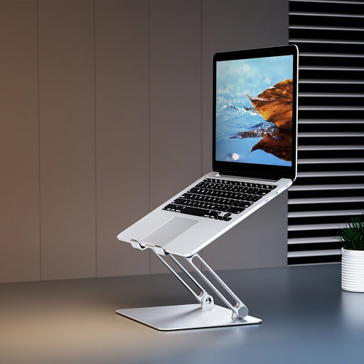 Adjustable aluminum stand for 10-16 inch laptops and iPads, ergonomic, stable - TaMiMi Projects in Qatar.