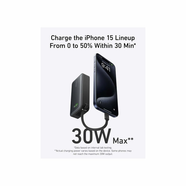 Compact Anker 30W power bank with fast charging for iPhone and MacBook - TaMiMi Projects in Qatar