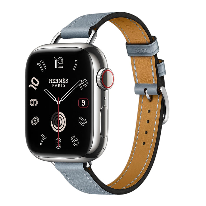 Apple Watch Hermès S9 Silver Stainless Steel Case with Attelage Single Tour - Bleu lin - 41mm