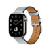 Apple Watch Hermès Series 11, 42mm Silver Titanium with Bleu Glacier Single Tour, Available from TaMiMi Projects in Qatar.