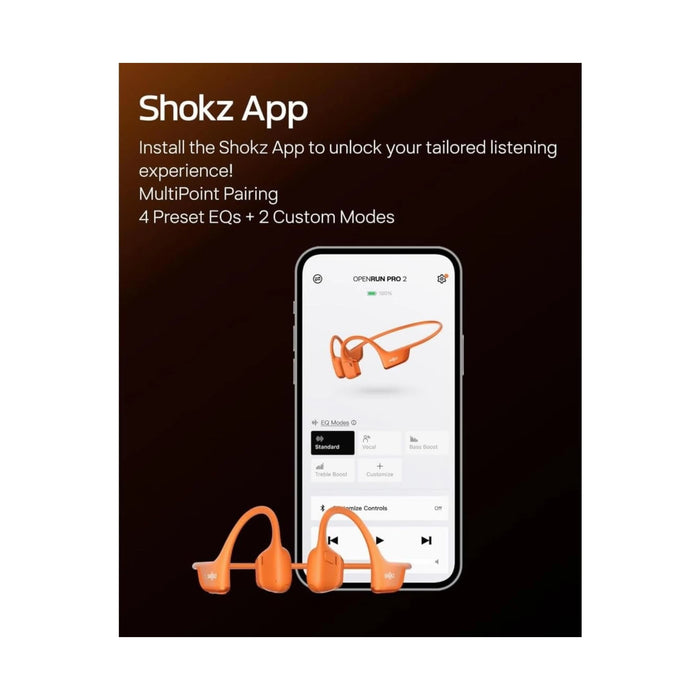 ‫سماعات SHOKZ OpenRun Pro 2 بتقنية العظام، مقاومة للعرق، بطارية 12 ساعة، صوت واضح وباس عميق. متوفرة لدى تميمي بروجكتس قطر.‬