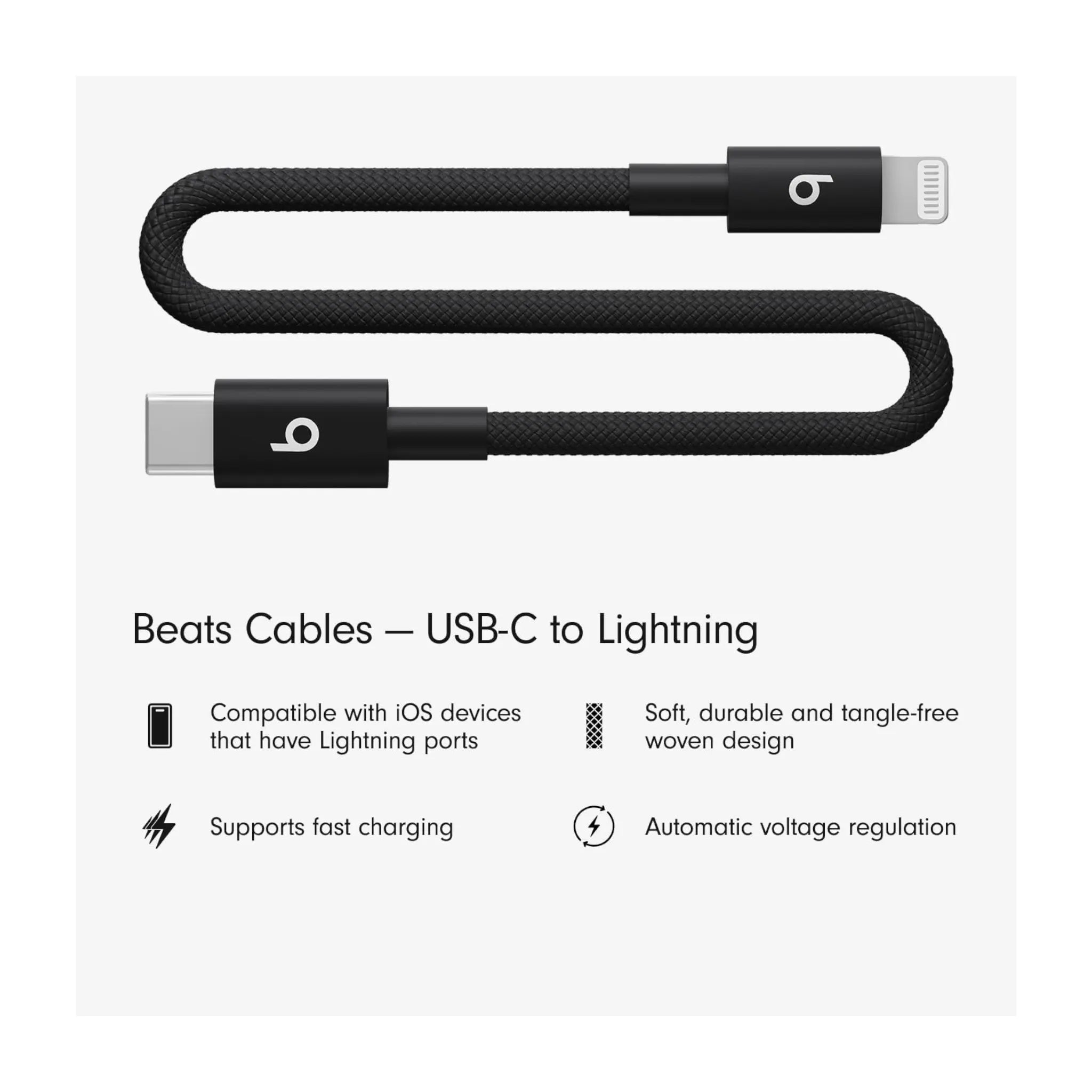 Beats USB‑C to Lightning Woven Cable (20cm) - Bolt Black Beats USB‑C to Lightning Woven Cable (20cm) - Bolt Black