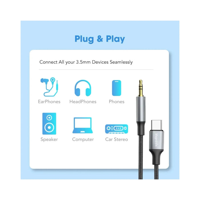 Blupebble USB-C to 3.5mm audio cable for music and calls in car and home by TaMiMi Projects in Qatar