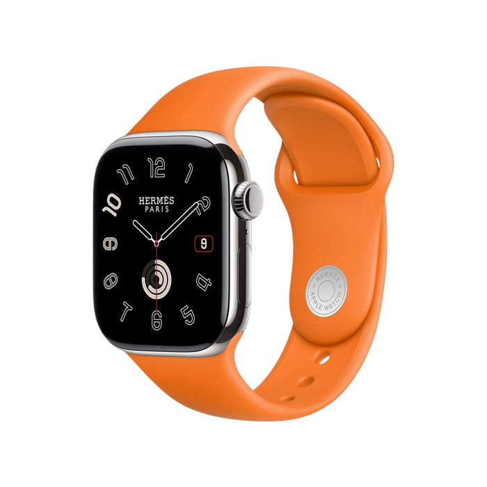 Apple Watch Hermès Series 11, 42mm Silver Titanium with Mauve Pale Double Tour. TaMiMi Projects Qatar.