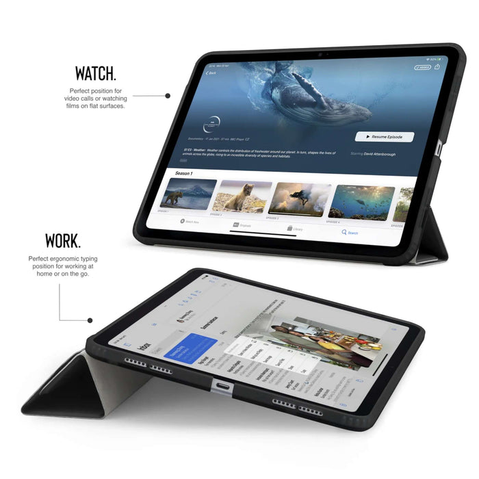iPad Air 13-inch 2024 Origami No1 Original Case with a clear back and versatile 5-way folding cover. Includes a slot for storing and charging the Apple Pencil. Available at TaMiMi Projects in Qatar.