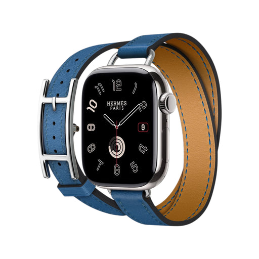 Apple Watch Hermès Series 11 42mm Silver Titanium with Attelage Bleu de France Double Tour – TaMiMi Projects Qatar.