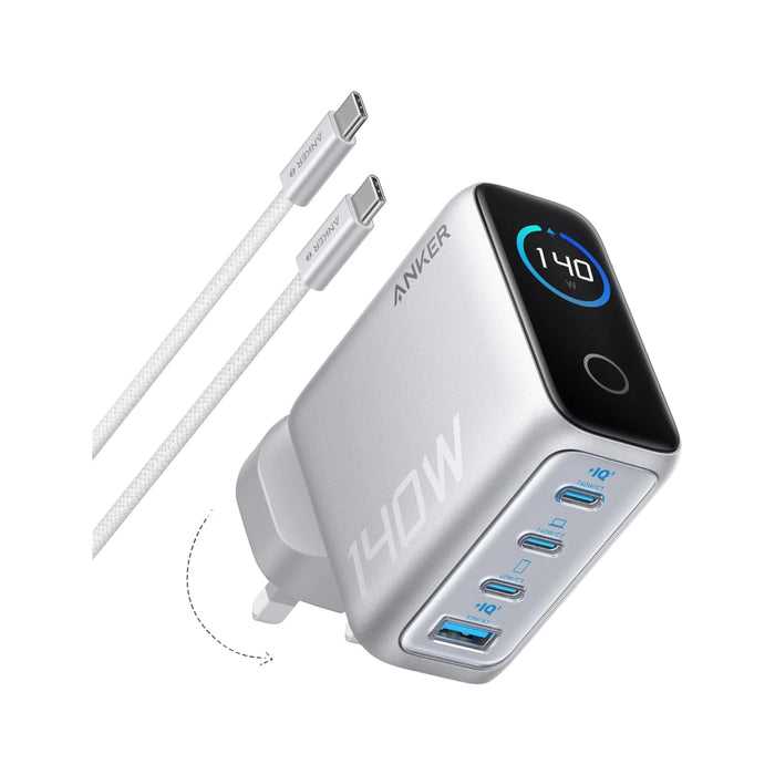 Anker 140W 4-Port GaN Fast Charger, convenience of powering four devices simultaneously. 