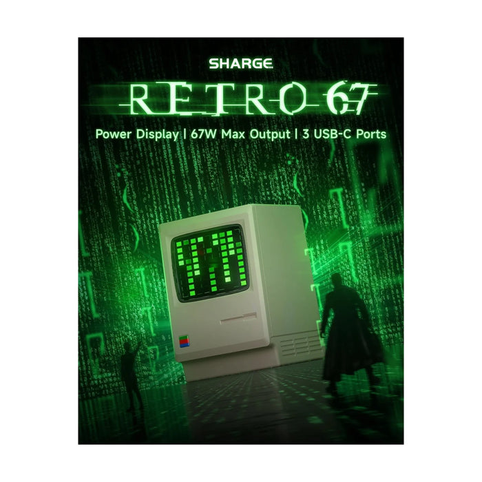 SHARGE Retro 67W GaN Charger 3-Port, recharges MacBook Air in under 2 hours, & iPhone to 50% in 30 min, TaMiMi Projects, Qatar.