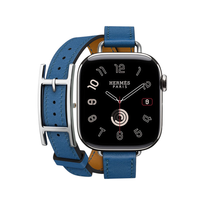 Premium Apple Watch Hermès 42mm Series 11 Silver Titanium with Bleu de France Double Tour strap – TaMiMi Projects Qatar.