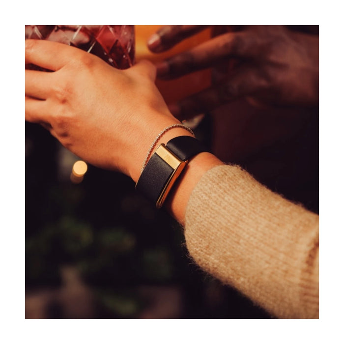 Whoop 5 MG LeatherLuxe Band - Black With Gold (Tapered)