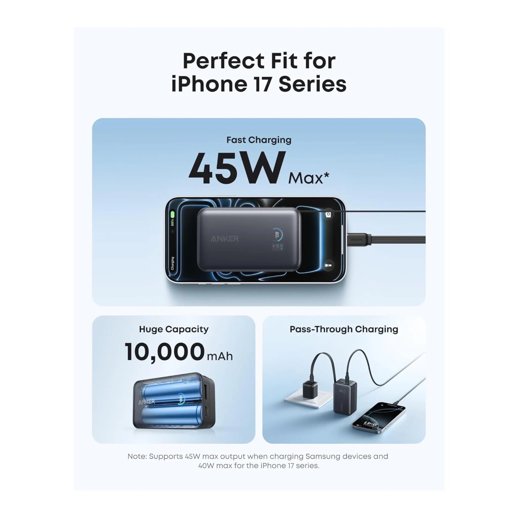 شاحن انكر ١٠ الف وقوة ٤٥ واط - سلك USB-C مدمج - أسود شاحن انكر ١٠ الف وقوة ٤٥ واط - سلك USB-C مدمج - أسود