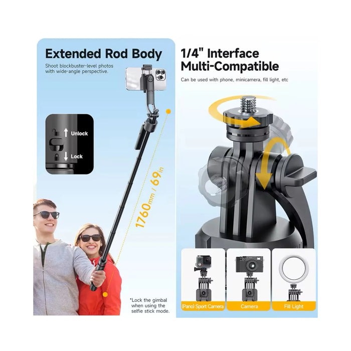 Tracking Gimbal Selfie Stick Tripod, AI-powered 360° auto face tracking for smart shooting, now from TaMiMi Projects in Qatar.