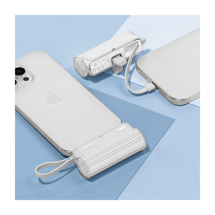 SHARGE Flow Mini Portable Charger 5000mAh with Built-in Cable, Ideal for travel or work Available from TaMiMi Projects in Qatar.