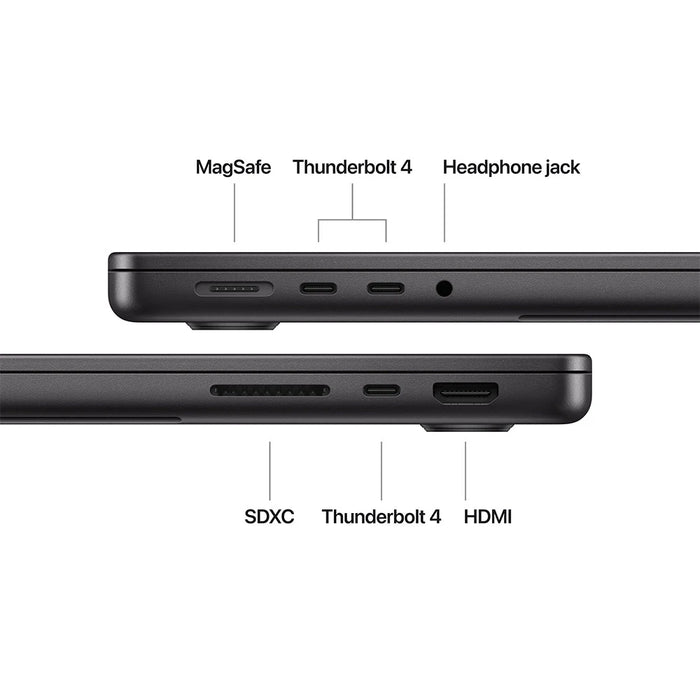 ‫ماك بوك برو ١٤ إنش بشريحة M4 Pro / M4 Max‬, ‫يدعم حتى ٤ شاشات خارجية (مع M4 Max).‬ متوفر في تميمي بروجكتس قطر