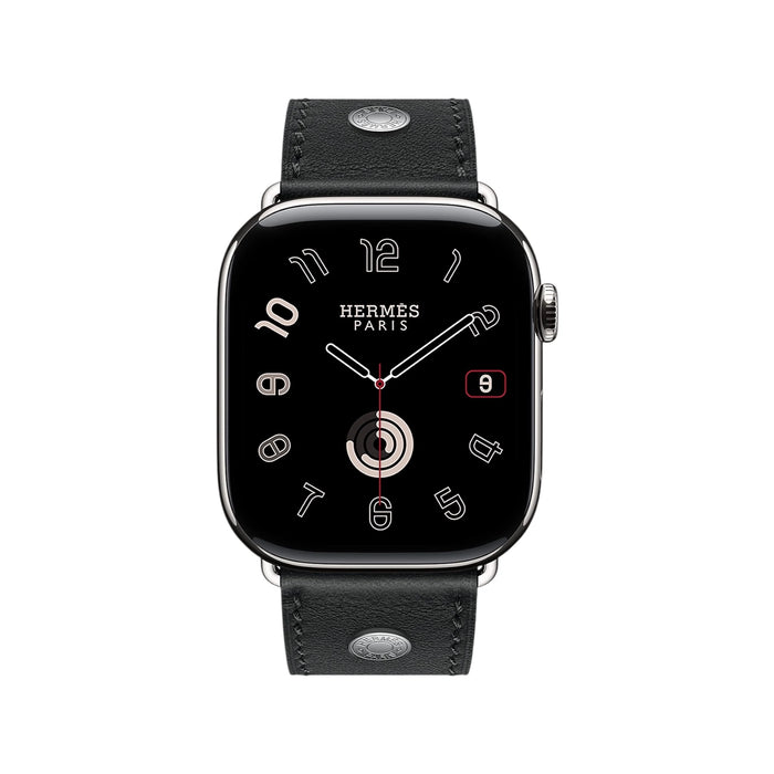 Apple Watch Hermès 46mm - Noir Clou De Selle, Available now from TaMiMi Projects in Qatar.