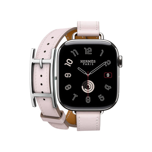 Apple Watch Hermès Series 11, 42mm Silver Titanium with Mauve Pale Double Tour. TaMiMi Projects Qatar.