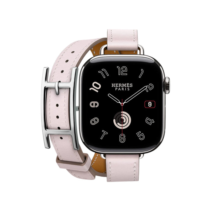 Apple Watch Hermès Series 11, 42mm Silver Titanium with Mauve Pale Double Tour. TaMiMi Projects Qatar.