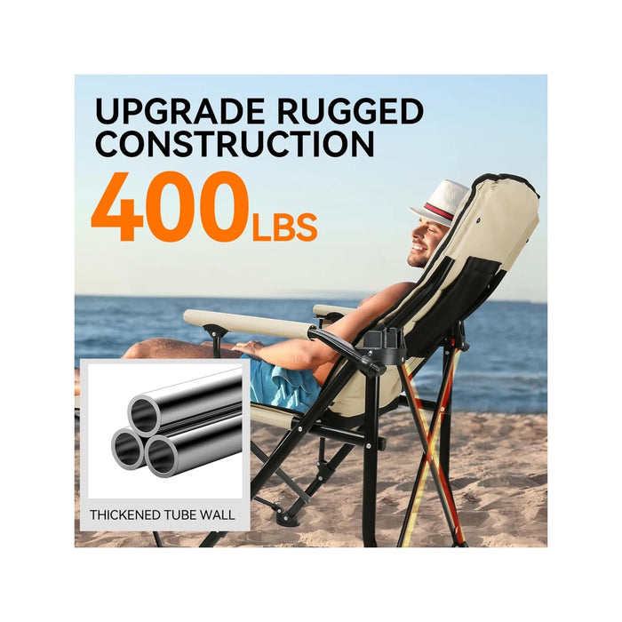 ‫احصل على كرسي التخييم من تميمى بروجكتس فى قطر. تصميم مبطن مع مسند ظهر قابل للتعديل ومسند قدم وحامل أكواب. سهل الطي والحمل. 
