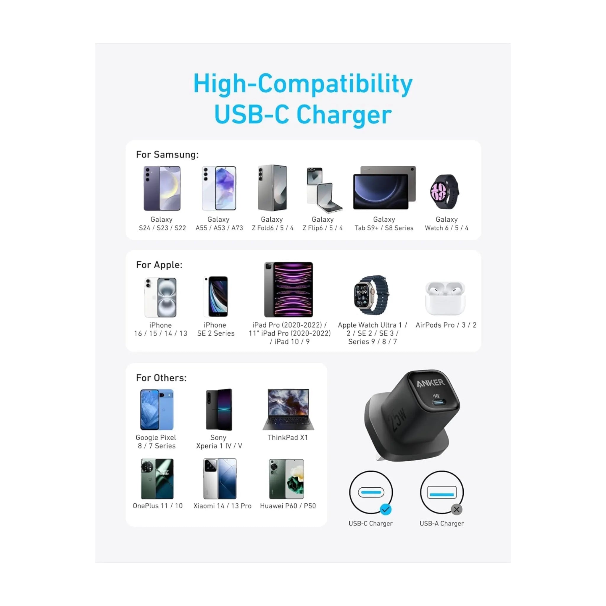 شاحن انكر ٢٥ واط + سلك USB-C - أسود شاحن انكر ٢٥ واط + سلك USB-C - أسود