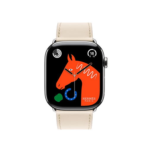 Apple Watch Hermès Series 10, 46mm Silver Titanium with Beton Single Tour Band, luxury design, at TaMiMi Projects, Qatar.