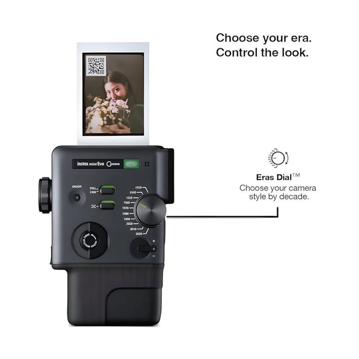 Fujifilm Instax Mini Evo Cinema Instant Camera, 10 Eras Dial effects with 10 control levels. TaMiMi Projects Qatar.
