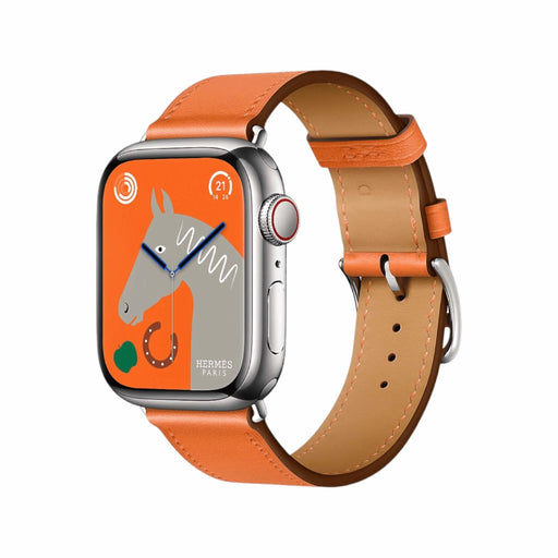 Apple Watch Hermès Band 42mm in Orange Single Tour combining luxury and vibrant style, at TaMiMi Projects in Qatar.